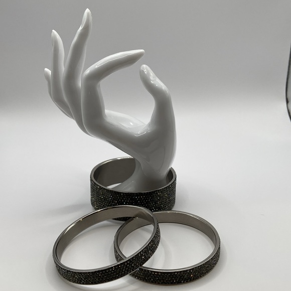 Crystal Bangle Bracelets, Set of Three, Gunmetal, 7.5” - Picture 3 of 5